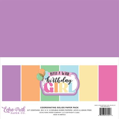 Make A Wish Birthday Girl 12x12 Inch Coordinating Solids Paper Pack