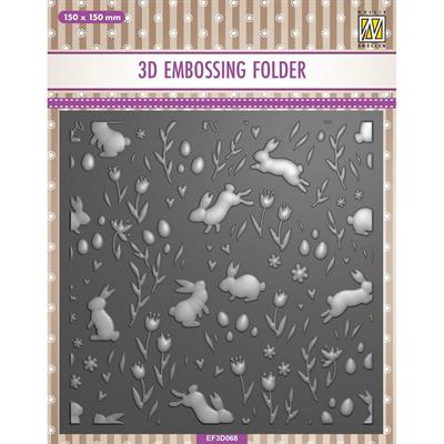 Nellie Snellen 3D Embossing Folder Bachground Rabbits & Tulips